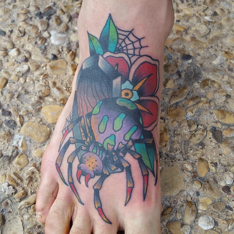 Spider, Coffin, & Flowers by Cody Hennings TattooNOW